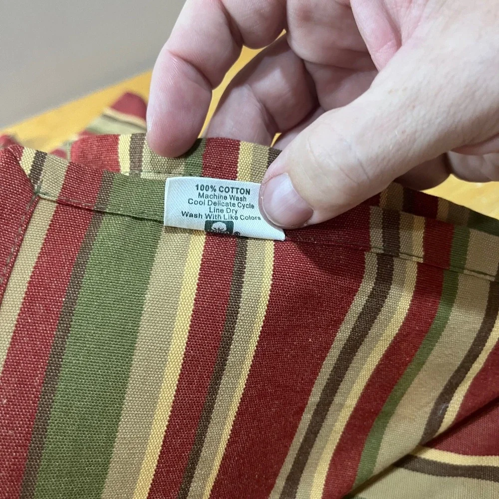 Park Designs Striped Cotton Napkins Set of 6 Burgundy Green Tan 18x18